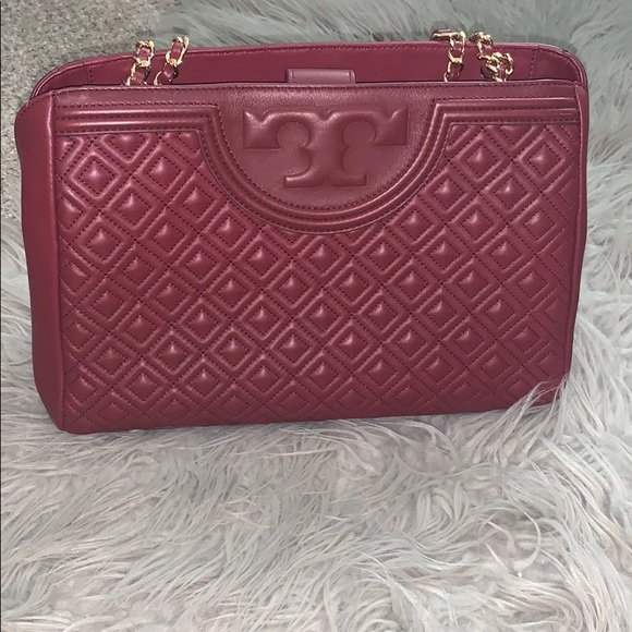 Tory Burch Handbags - Tory Burch Maroon Leather Fleming Open Shoulder